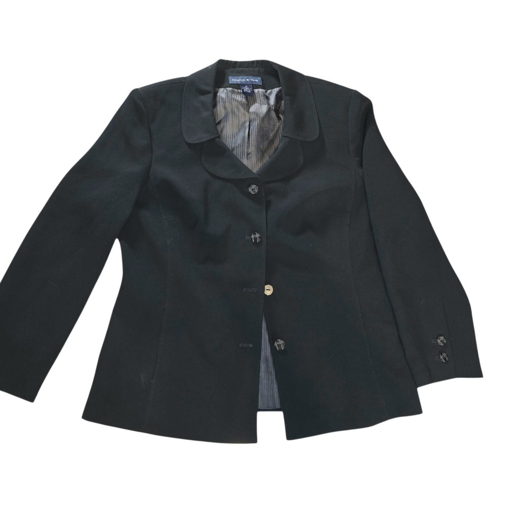 Preston York Womens Blazer Size 14 Black Long Sleeve‎ Four Button Shoulder Pads